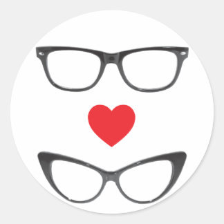 Humorous Geek Love - Heart & Eyeglasses Classic Round Sticker