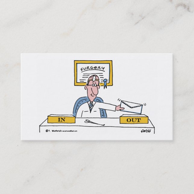 Humorous General Surgeon Cartoon Appointment or Business Card (Front)