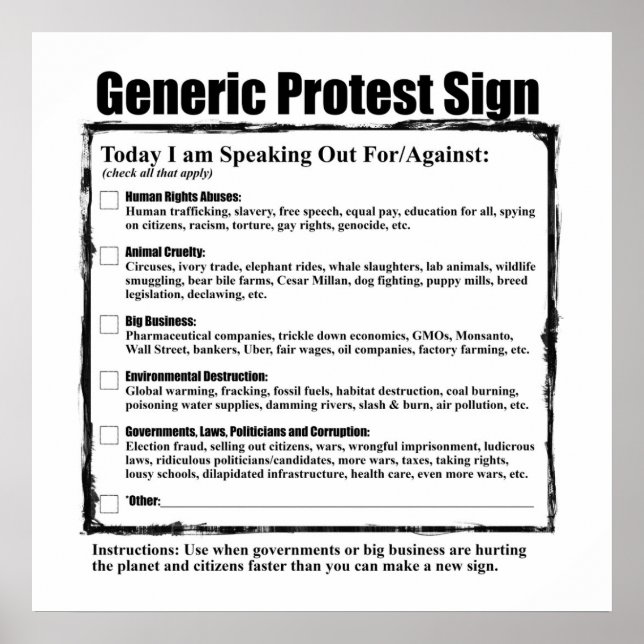 Humorous Generic Protest Sign (Front)