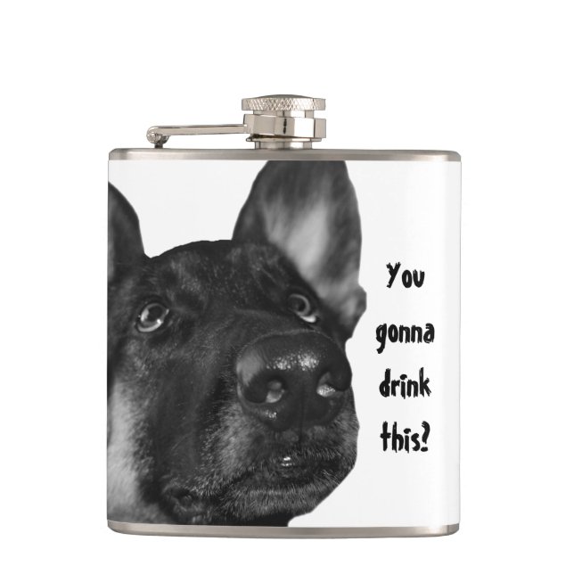 Humorous German Shepherd Flask (Front)