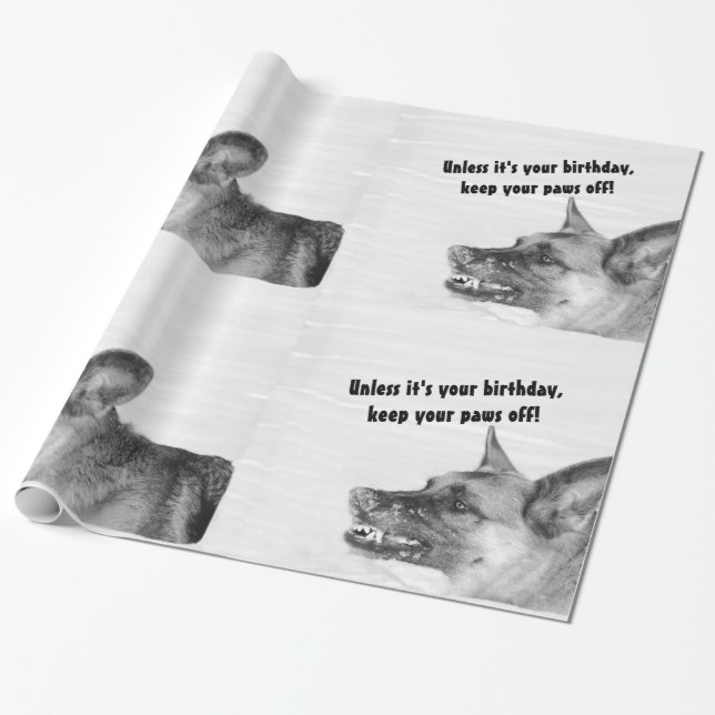 Humorous German Shepherd Gift Wrapping Paper (Unrolled)