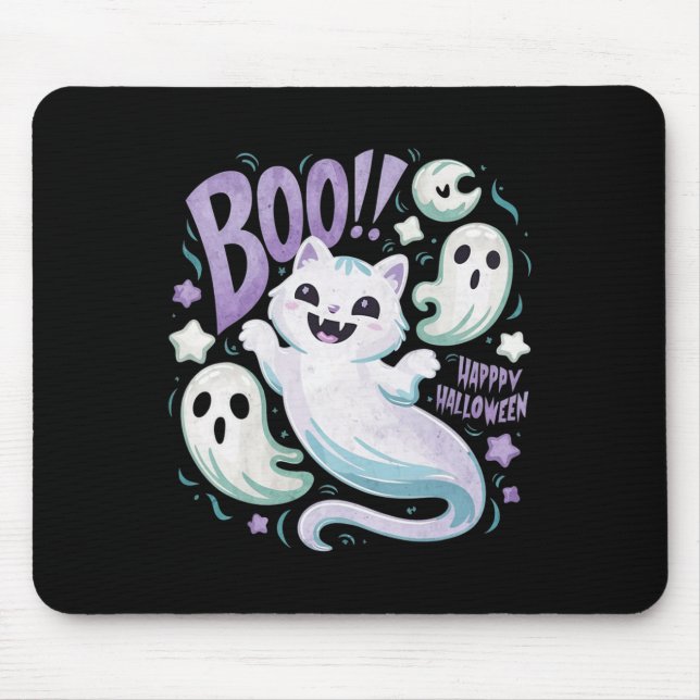 Humorous Ghost Cat Boo Kitty Halloween  Mouse Pad (Front)