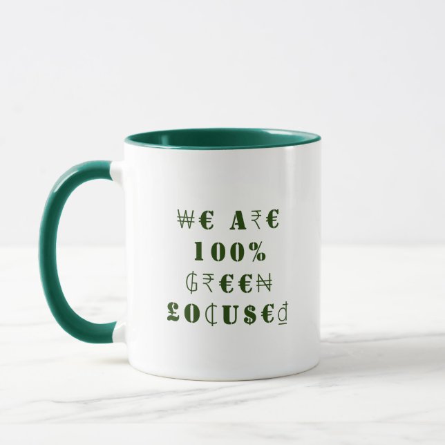 Humorous Global Country Currencies Money in Green Mug (Left)