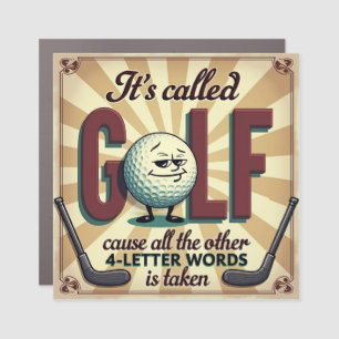 Humorous Golf Quote with Cartoon Golf Ball Car Magnet