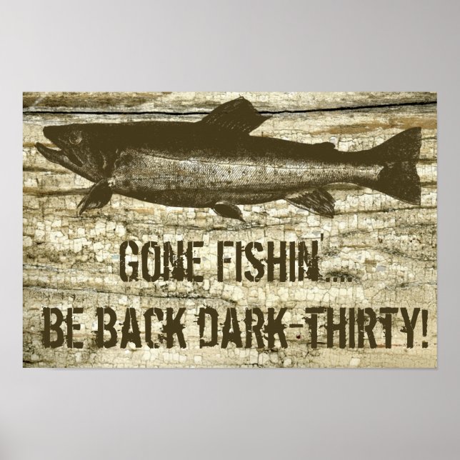 Humorous Gone Fishing Fish Theme Art Poster (Front)