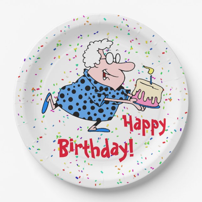 Humorous Grandma Birthday Cake Party Paper Plates (Front)