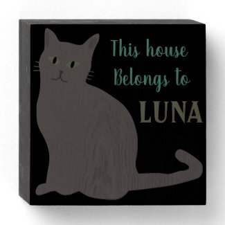 humorous gray cat art sign black blue