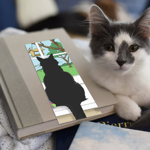 Humorous Green Curious Black Cat Window Bookmarks