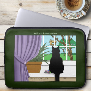 Humorous Green Curious Black Cat Window  Laptop Sleeve