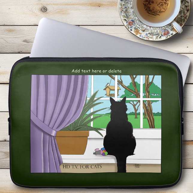 Humorous Green Curious Black Cat Window  Laptop Sleeve (Creator Uploaded)
