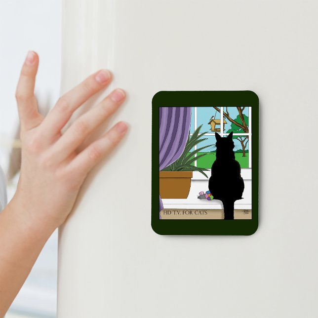 Humorous Green Curious Black Cat Window  Magnet (Creator Uploaded)