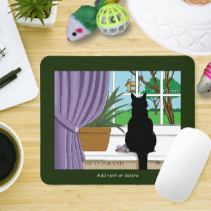 Humorous Green Curious Black Cat Window Mouse Pad