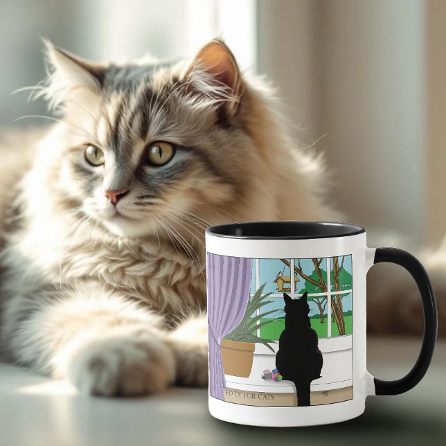 Humorous Green Curious Black Cat Window  Mug (Creator Uploaded)