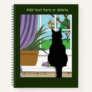 Humorous Green Curious Black Cat Window Notebook