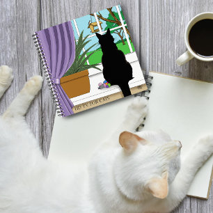Humorous Green Curious Black Cat Window  Notebook