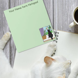 Humorous Green Curious Black Cat Window Notepad