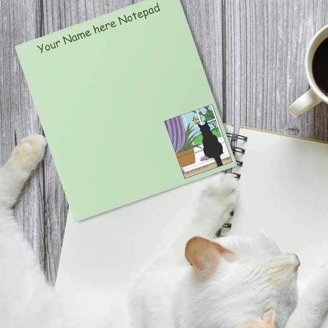 Humorous Green Curious Black Cat Window  Notepad (Creator Uploaded)
