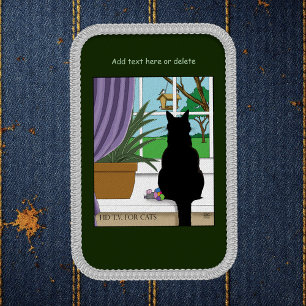 Humorous Green Curious Black Cat Window  Patch