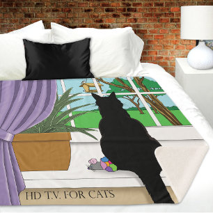 Humorous Green Curious Black Cat Window Sherpa Blanket