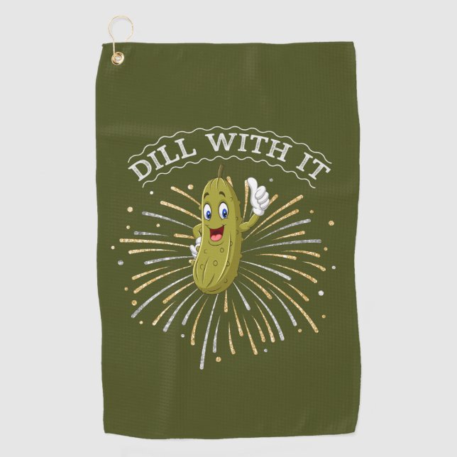 Humorous Green Dill Pickle Golf Towel (Front)