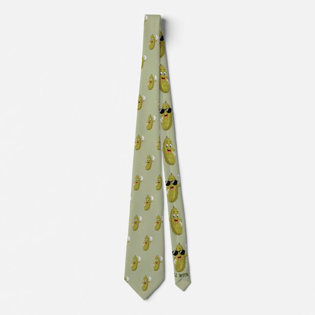 Humorous Green Dill Pickle Neck Tie (Front)