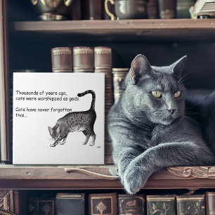 Humorous Grey Whimsical Cat Egyptian Mau Ceramic Tile