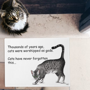 Humorous Grey Whimsical Cat Egyptian Mau Doormat