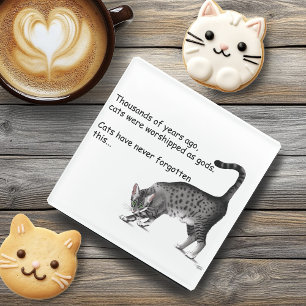 Humorous Grey Whimsical Cat Egyptian Mau Glass Coaster