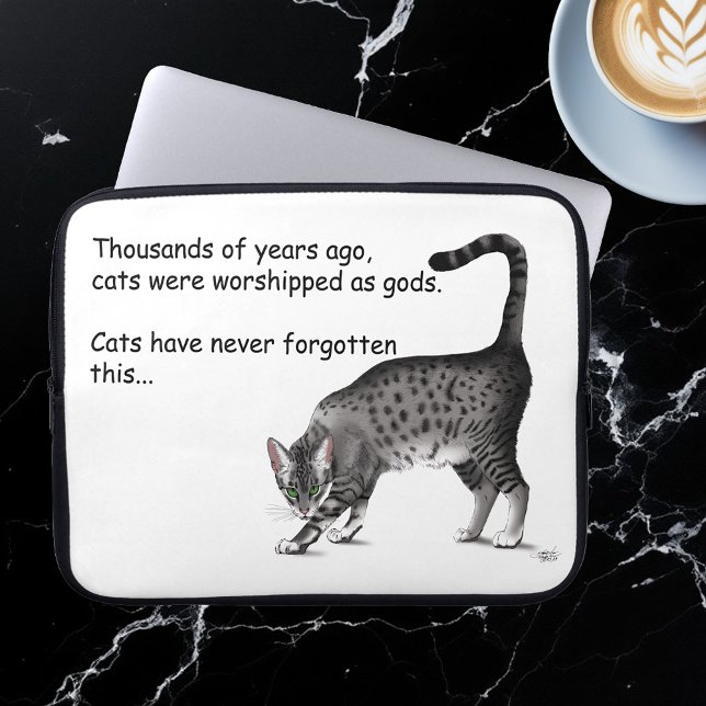 Humorous Grey Whimsical Cat Egyptian Mau Laptop Sleeve (Creator Uploaded)
