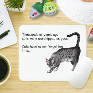 Humorous Grey Whimsical Cat Egyptian Mau Mouse Pad