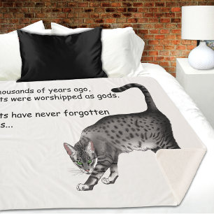 Humorous Grey Whimsical Cat Egyptian Mau Sherpa Blanket