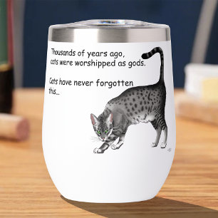 Humorous Grey Whimsical Cat Egyptian Mau Thermal Wine Tumbler