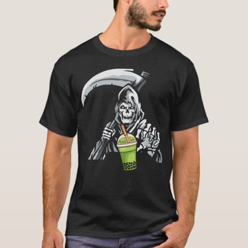 Humorous Grim Reaper Boba Tea T_Shirt
