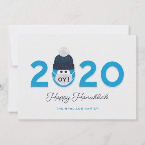 Humorous Happy Hanukkah 2020 Personalized Blue Holiday Card