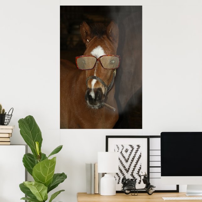 Humorous Horse Foal Smoking Cigar Poster (Home Office)