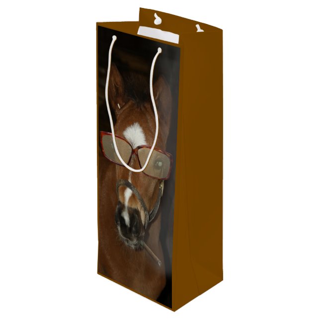 Humorous Horse Foal Smoking Cigar Wine Gift Bag (Back Angled)