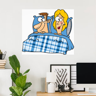 Humorous Husband and Wife Bedtime Poster