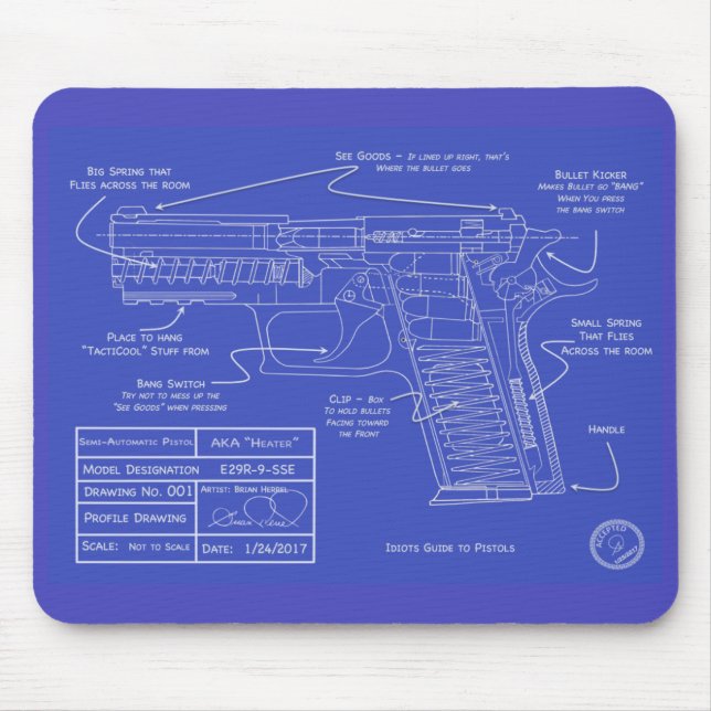 Humorous Idiot's Guide to Pistol Cleaning Pad Mouse Pad (Front)