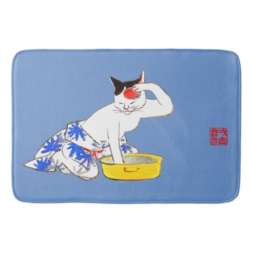 Humorous Japanese Cat Bathing I Bath Mat