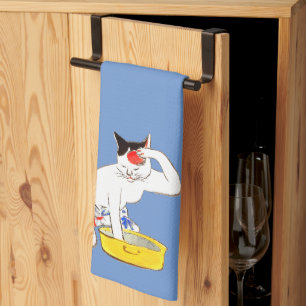 Humorous Japanese Cat Bathing I Kitchen Towel