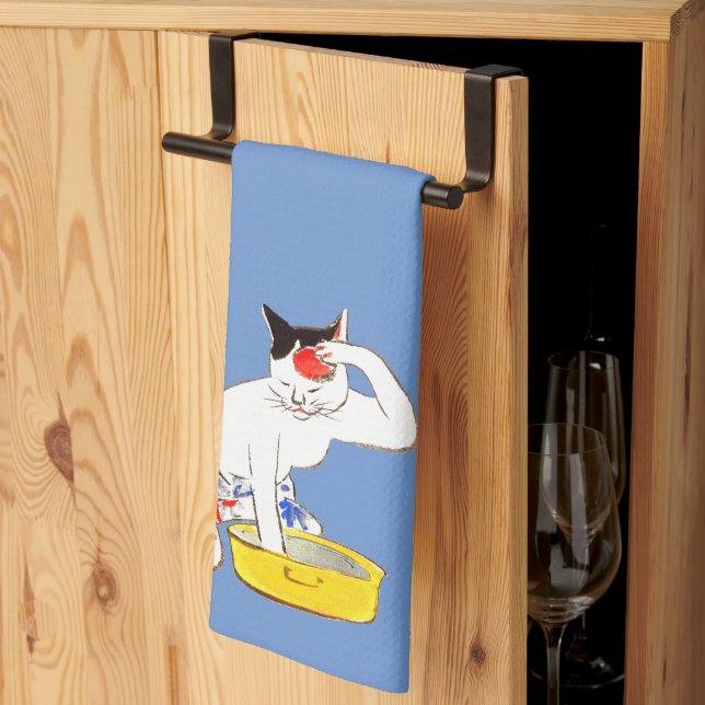 Humorous Japanese Cat Bathing I Kitchen Towel (Thirds Fold)