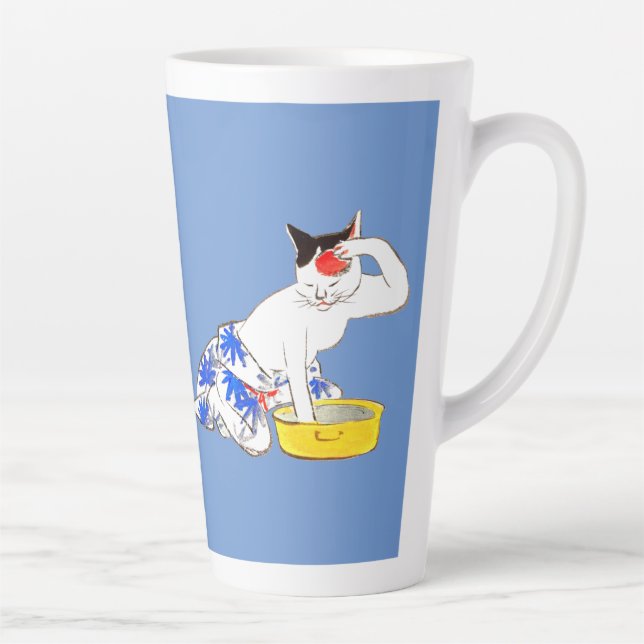 Humorous Japanese Cat Bathing I Latte Mug (Right)
