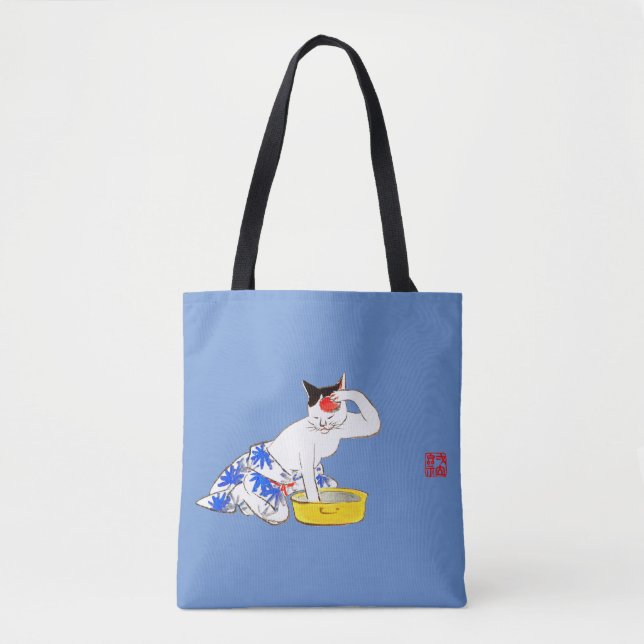 Humorous Japanese Cat Bathing I Tote Bag (Front)