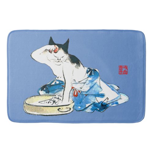 Humorous Japanese Cat Bathing II Bath Mat