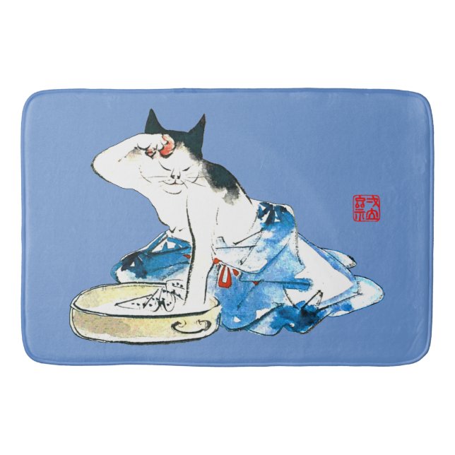 Humorous Japanese Cat Bathing II Bath Mat (Front)