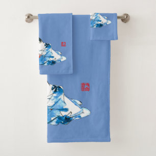 Humorous Japanese Cat Bathing II Bath Towel Set