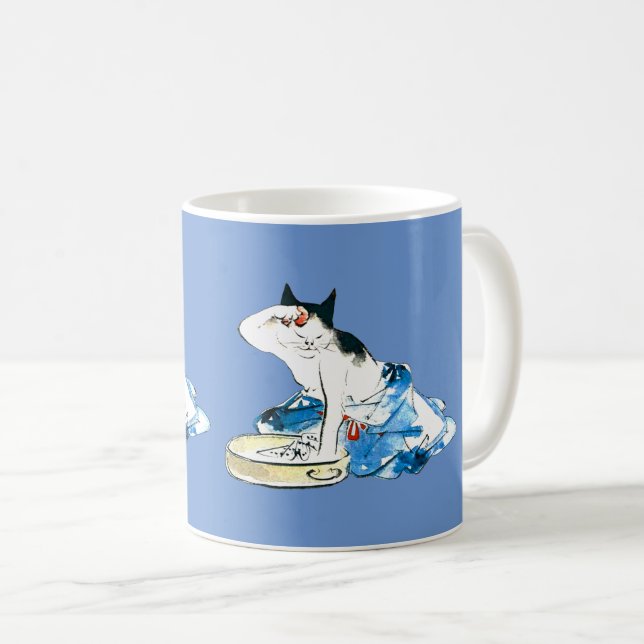 Humorous Japanese Cat Bathing II Coffee Mug (Front Right)