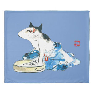 Humorous Japanese Cat Bathing II Duvet Cover