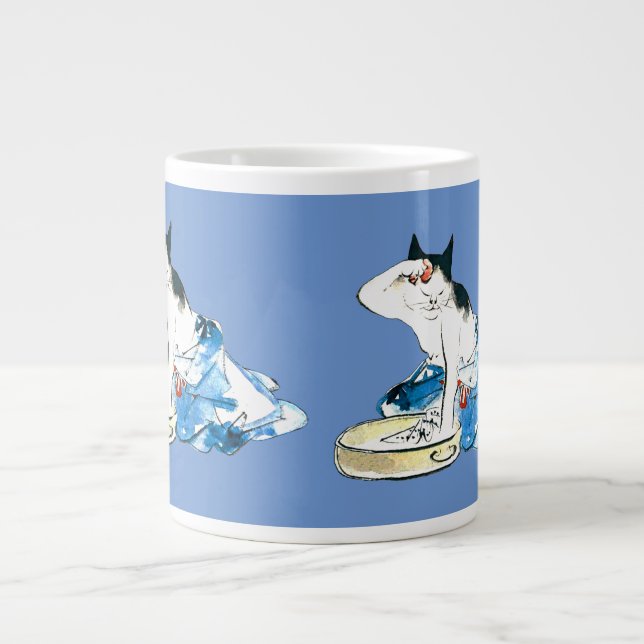Humorous Japanese Cat Bathing II Giant Coffee Mug (Front)