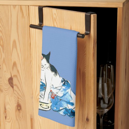 Humorous Japanese Cat Bathing II Kitchen Towel